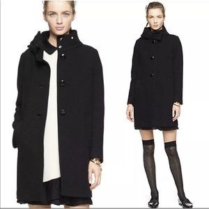 NEW KATE SPADE NY Wool Coat Bow Mock High Neck Collar Black Womens Sz 0